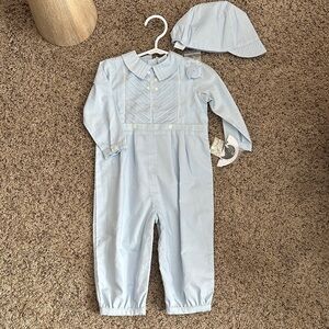 English Classic Baby Light Blue Baby One-Piece with Matching Hat